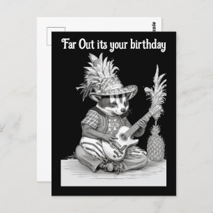 Badger playing guitar with pineapple birthday postcard
