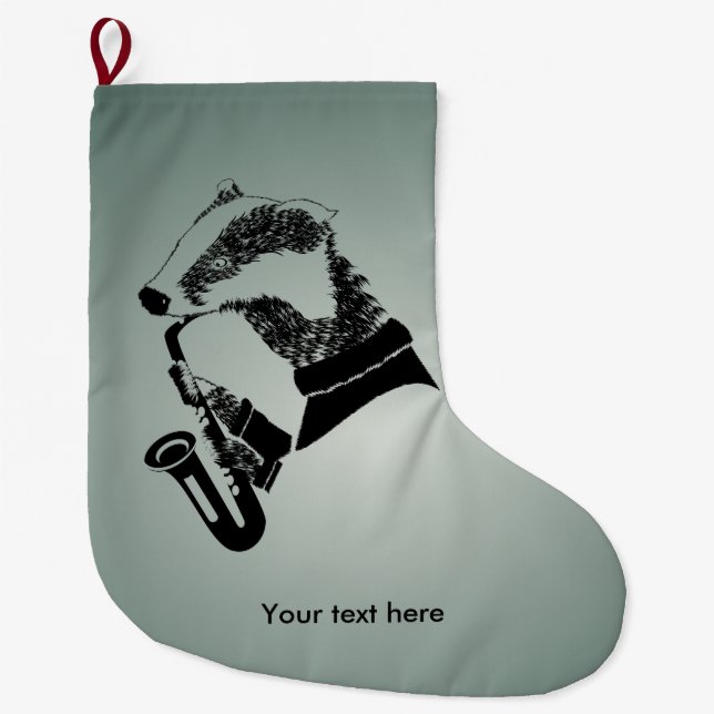 Badger Saxophone Customisable Text Large Christmas Stocking (Front)