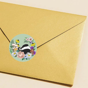 Badger Wild Flowers Green Classic Round Sticker