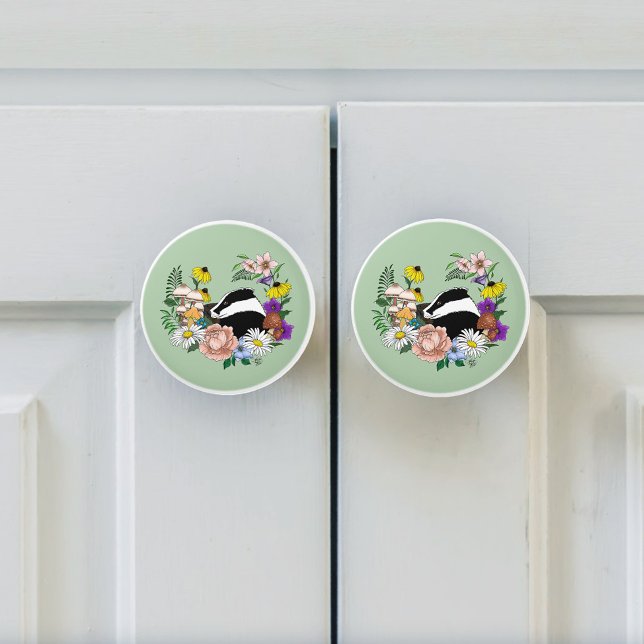Badger Wild Flowers Mushrooms Green Ceramic Knob (Creator Uploaded)
