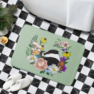 Badger Wild. Mushrooms Flowers Green Bath Mat
