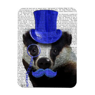 Badger with Blue Top Hat and Moustache Magnet