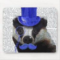 Badger with Blue Top Hat and Moustache