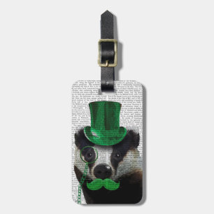 Badger with Green Top Hat and Moustache Luggage Tag