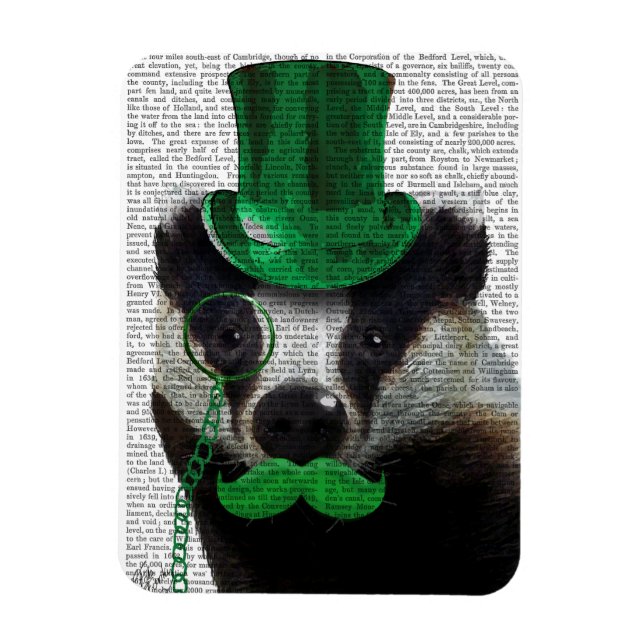Badger with Green Top Hat and Moustache Magnet (Vertical)