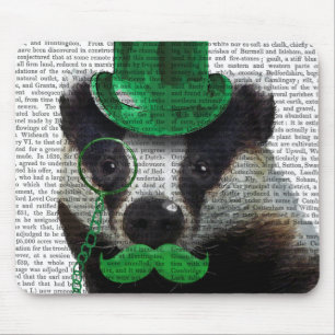 Badger with Green Top Hat and Moustache Mouse Pad