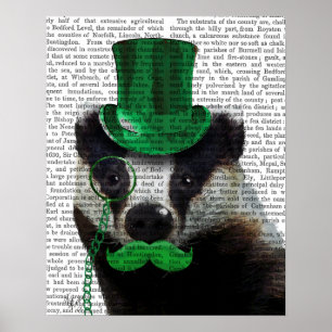 Badger with Green Top Hat and Mustache Poster