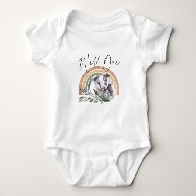 Badger | Woodland Forest Animals 1st Birthday Baby Bodysuit (Front)