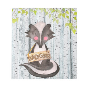 Badger- Woodland Friends - Watercolor illustration Notepad