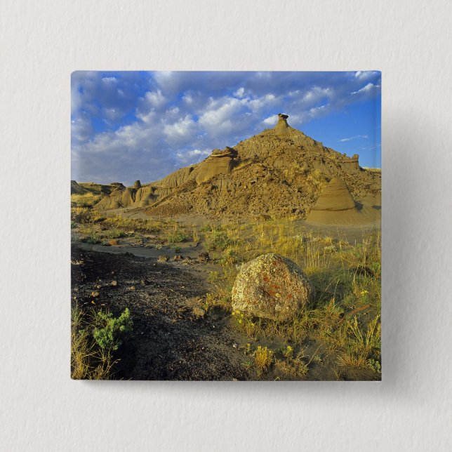 Badlands formations at Dinosaur Provincial Park 15 Cm Square Badge (Front)