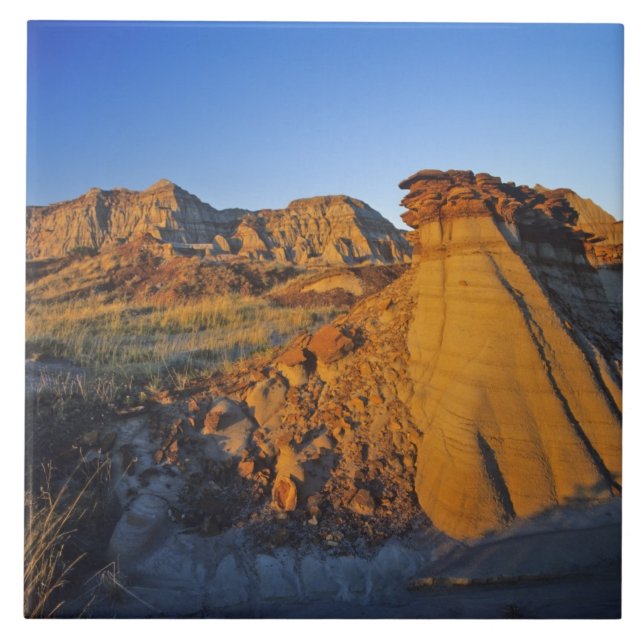Badlands formations at Dinosaur Provincial Park 3 Ceramic Tile (Front)