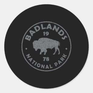 Badlands National Park Bison Vintage Mens Hiking S Classic Round Sticker