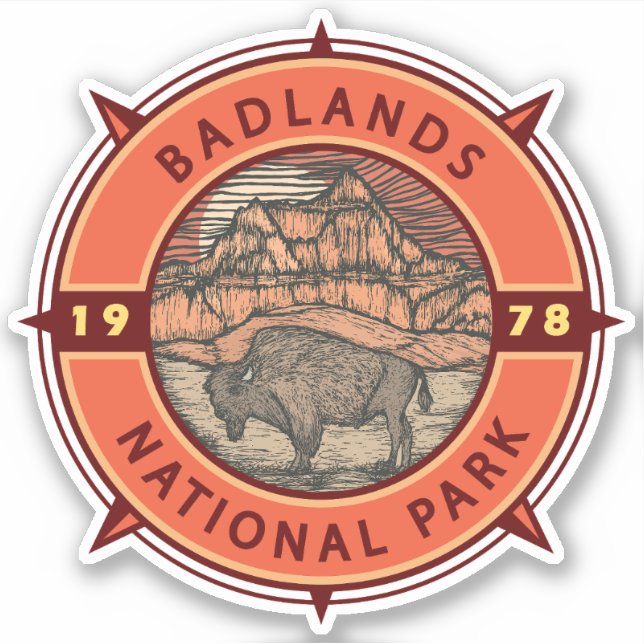 Badlands National Park Buffalo Retro Compass (Front)