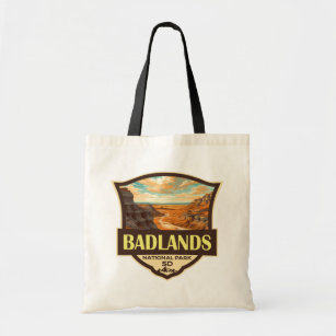 Badlands National Park Illustration Retro Tote Bag