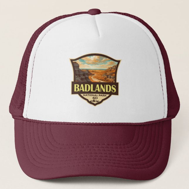 Badlands National Park Illustration Retro Trucker Hat (Front)