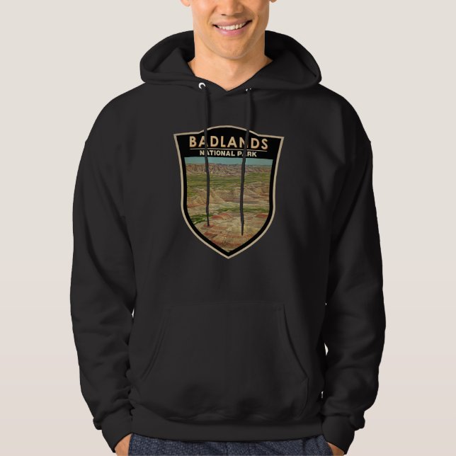 Badlands National Park Landscape Watercolor Badge Hoodie (Front)