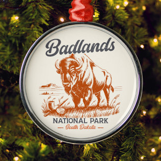 Badlands National Park Retro Bison Artwork Gift  Metal Ornament