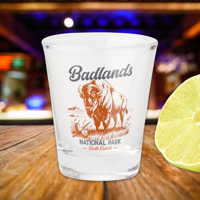 Badlands National Park Retro Bison Design Shot Glass (Creator Uploaded)