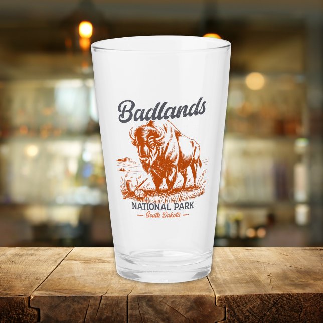Badlands National Park Retro Bison Souvenir Glass (Creator Uploaded)