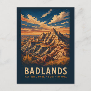Badlands National Park South Dakota Woodblock Postcard