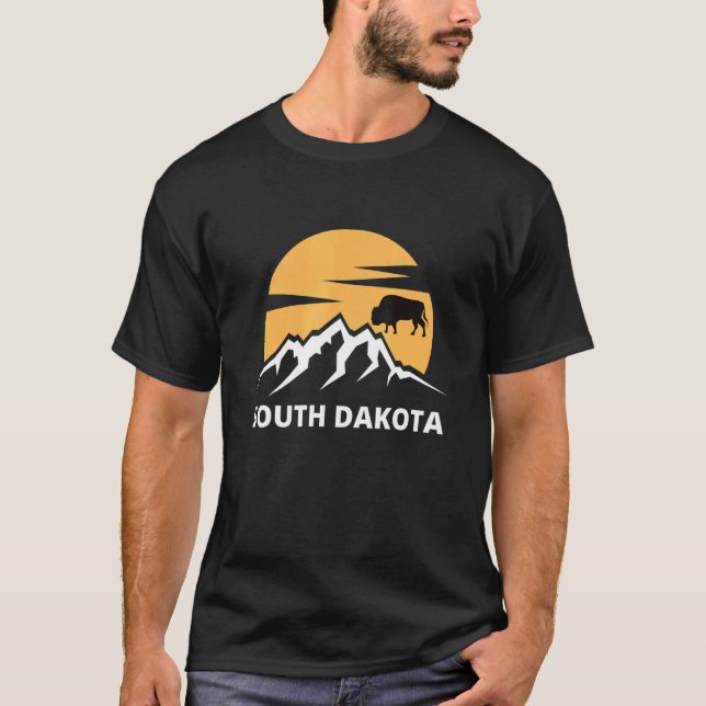 Badlands South Dakota Bison Mountains and Sunset T-Shirt (Front)