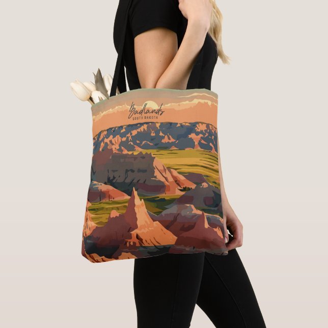 Badlands South Dakota Vintage Art Travel Tote Bag (Close Up)