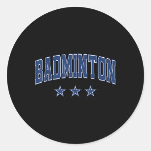 Badminton All Blue Stars Clic Retro Varsity Text Classic Round Sticker
