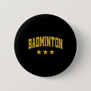 Badminton All Yellow Stars Clic Retro Varsity Text 6 Cm Round Badge