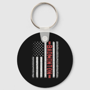 Badminton American Flag 4th Of July Badminton Play Key Ring