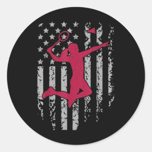 Badminton American Flag Patriotic High School Spor Classic Round Sticker