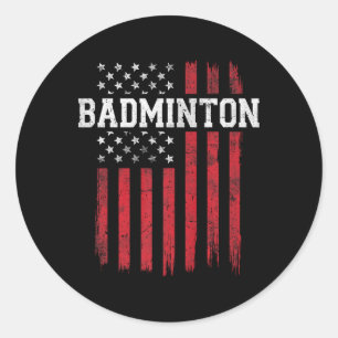 Badminton American Flag Usa Patriot Patriotic  Classic Round Sticker