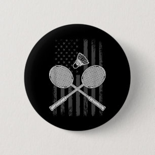 Badminton And Shuttle American Flag  6 Cm Round Badge