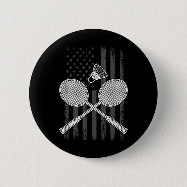 Badminton And Shuttle American Flag  6 Cm Round Badge (Front)