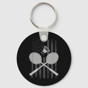 Badminton And Shuttle American Flag Key Ring