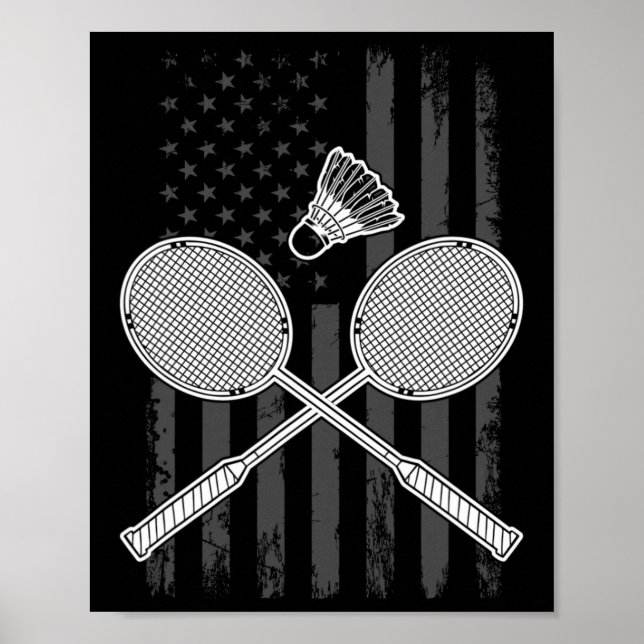 Badminton And Shuttle American Flag  Poster (Front)