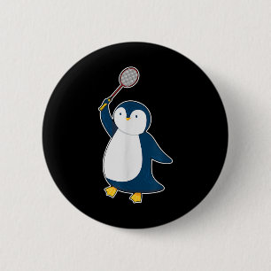 Badminton And Shuttle Player Penguin 6 Cm Round Badge