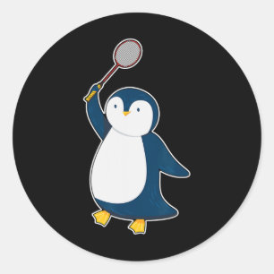 Badminton And Shuttle Player Penguin Classic Round Sticker