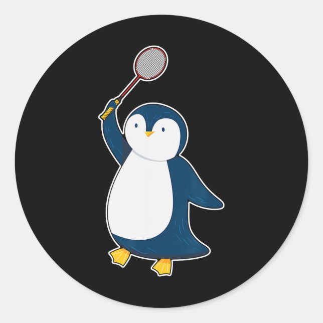 Badminton And Shuttle Player Penguin  Classic Round Sticker (Front)