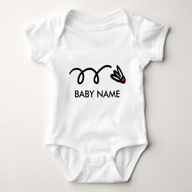 Badminton baby outfit with personalised name bodysuit (Front)