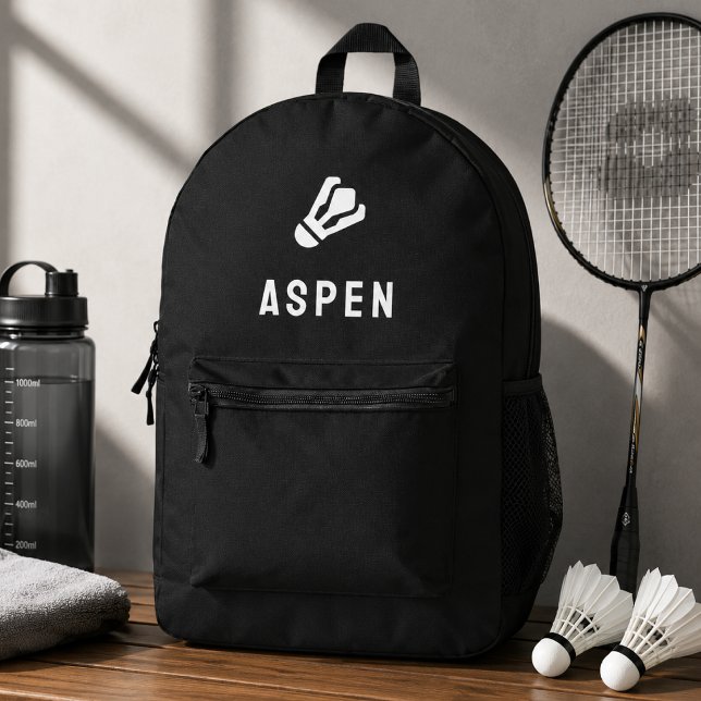 Badminton Backpack | Custom Player Name Sports Bag (Personalized badminton backpack with player name and shuttlecock icon for court days.)