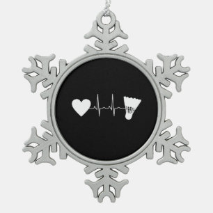 Badminton - Badminton Ball Heartbeat Snowflake Pewter Christmas Ornament