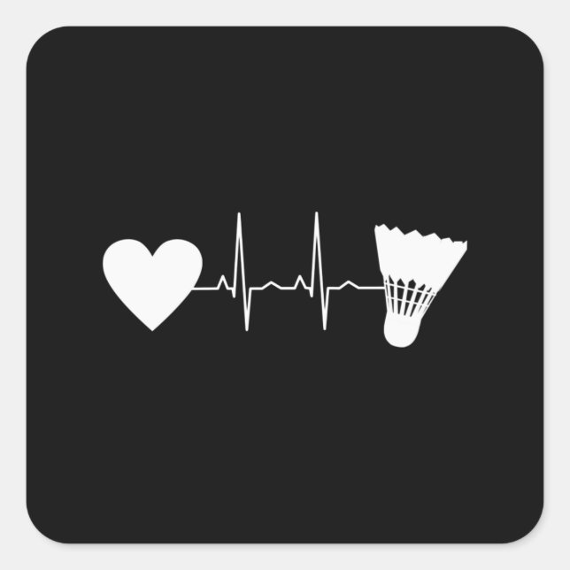 Badminton - Badminton Ball Heartbeat Square Sticker (Front)