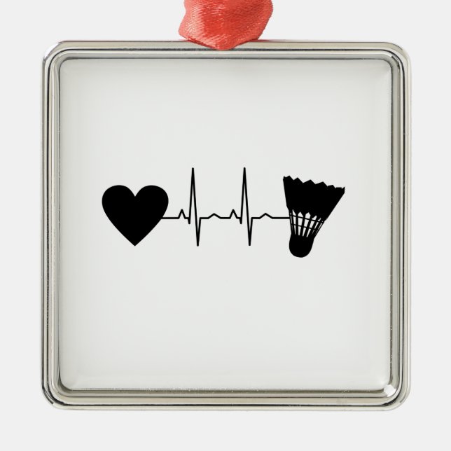 Badminton Ball Heartbeat Metal Ornament (Front)