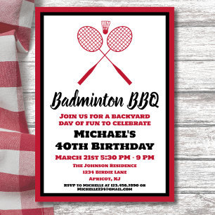 Badminton BBQ Party Sports Birthday Invitation