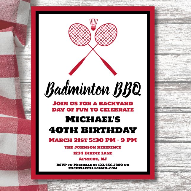Badminton BBQ Party Sports Birthday Invitation (Creator Uploaded)