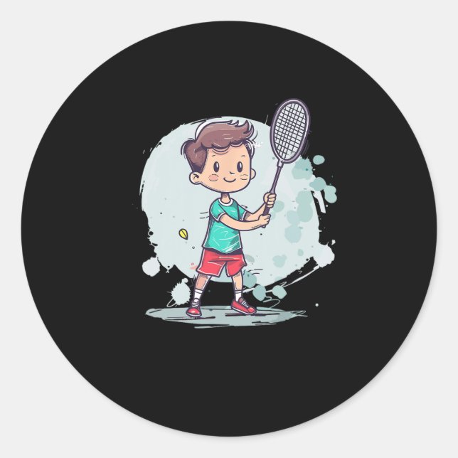 Badminton Boy Comic Shuttle Player  Classic Round Sticker (Front)