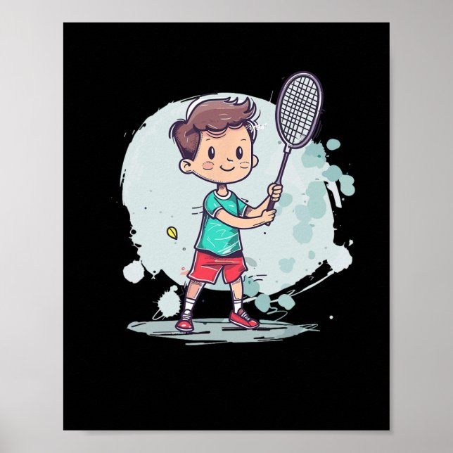 Badminton Boy Comic Shuttle Player  Poster (Front)
