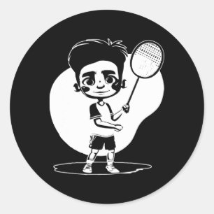 Badminton Boy Racket Sports Shuttle Classic Round Sticker