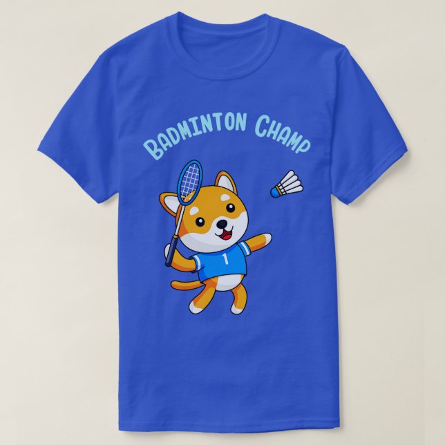 Badminton Champion Cute Dog Kids Sport T-Shirt (Design Front)