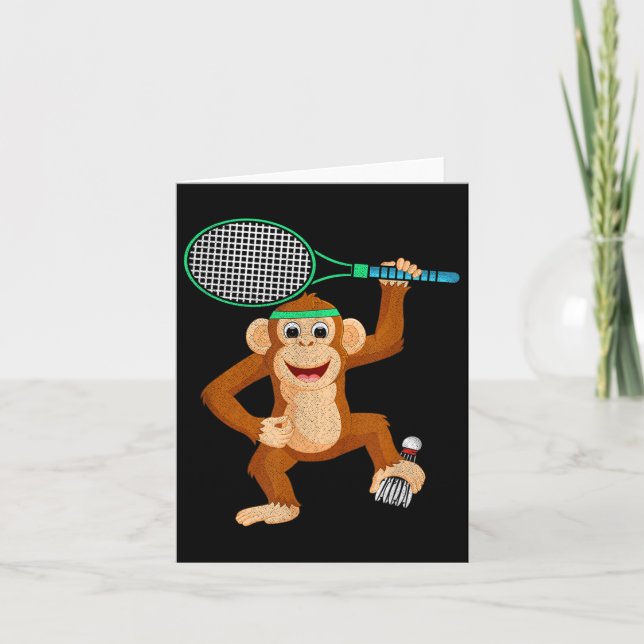 Badminton Chimpanzee Animal Sport Humour Shirt Gif Card (Front)